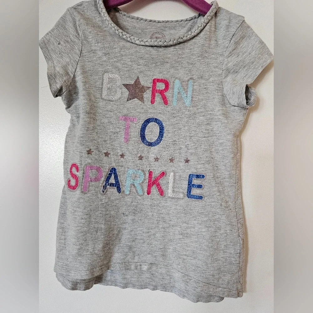 Kid's sz 4 Heather Gray Born To Sparkle Graphic Distressed Tee Shirt Summer